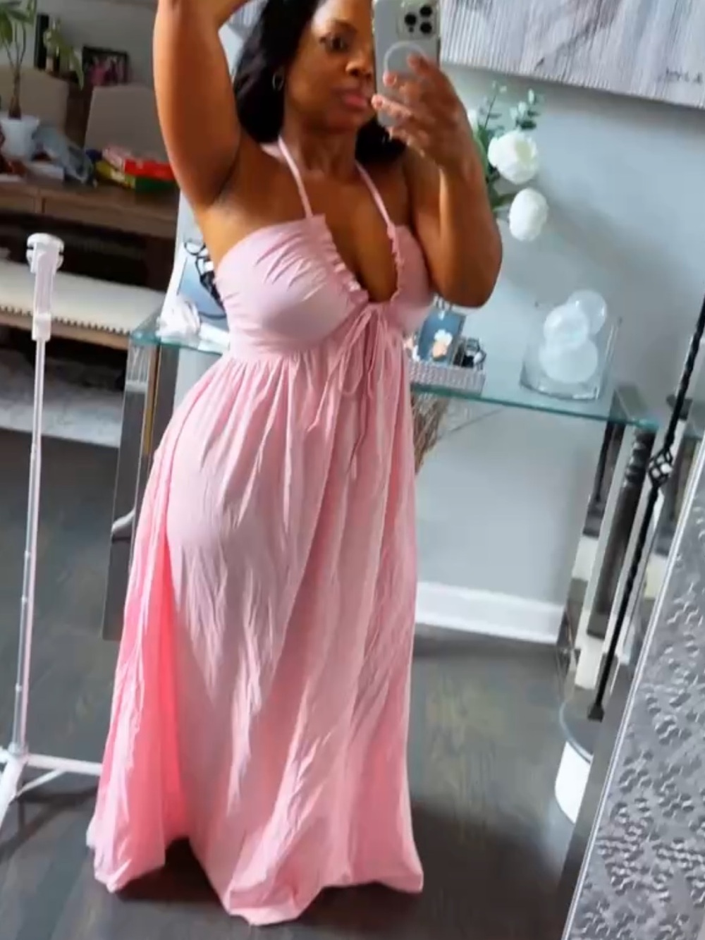Women’s Pink Halter Maxi Dress